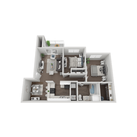 Floor plan for 2 beds, 1 bath, 875 sqft